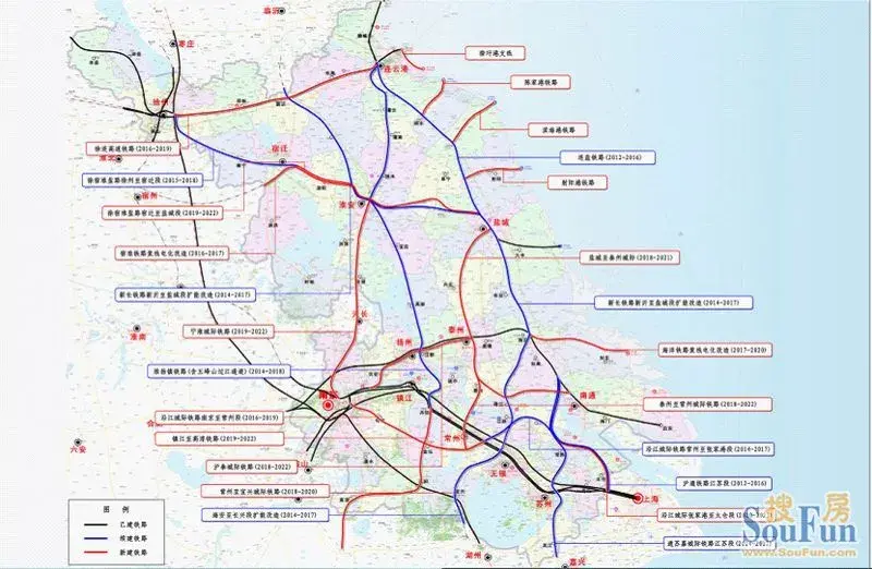 江苏省轨道交通网建设规划图(2030年)