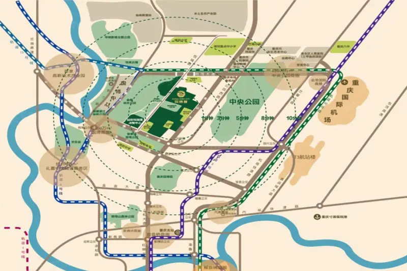 3大超级公园,6大主题公园(重庆中央公园,重庆园博园,重庆欢乐谷,悦来