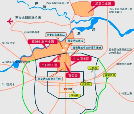 出口加工区,泾渭新城,草滩生态产业园等四个功能园区组成,规划总面积